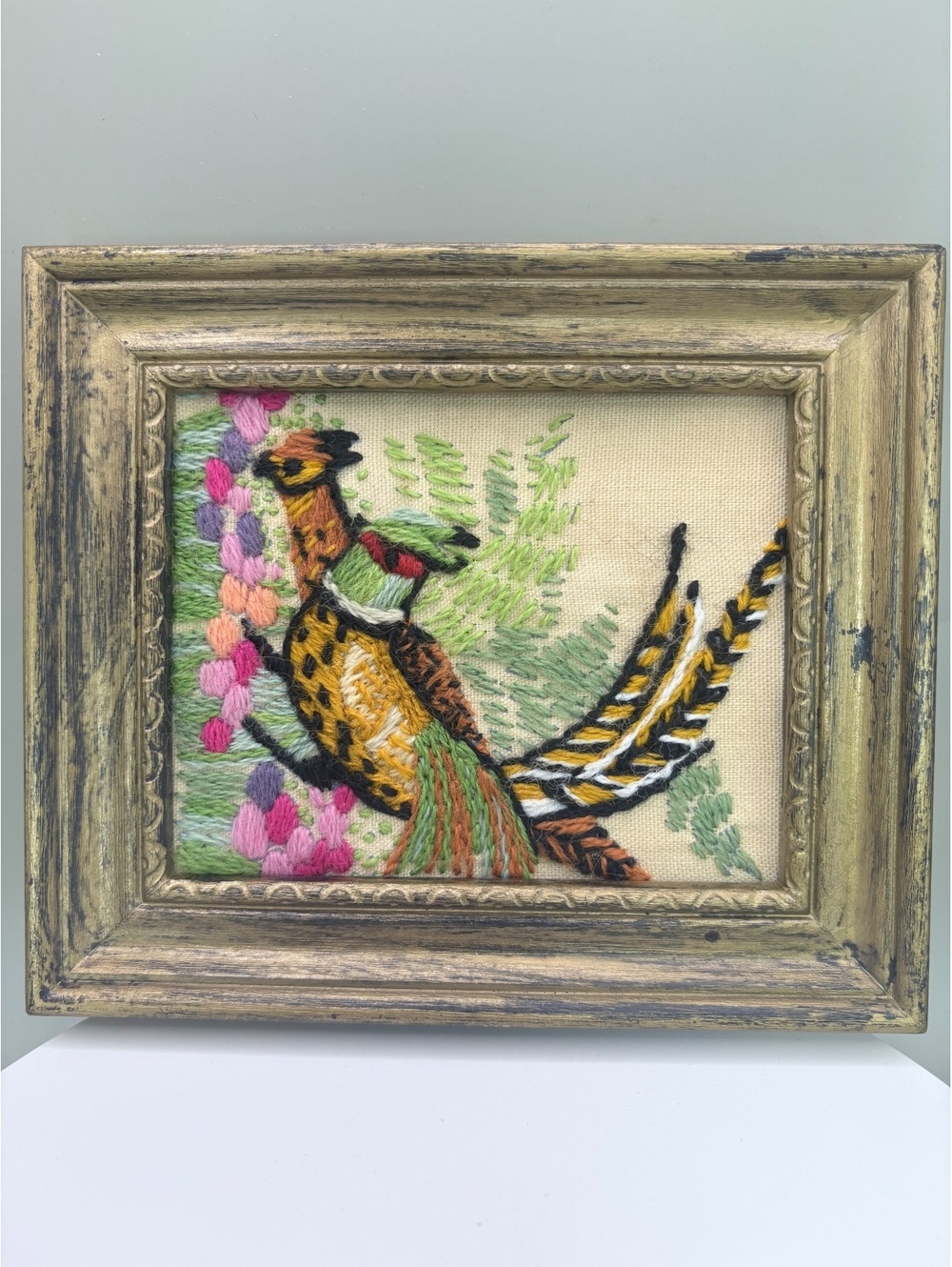 Vintage Erica Wilson Embroidery Pheasant Bird Columbia Minerva 7300 Finished Art